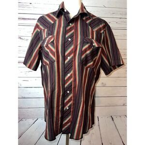 Wrangler Western Shirts size Medium Vintage Shirt White pearl snap Stripe Cowboy